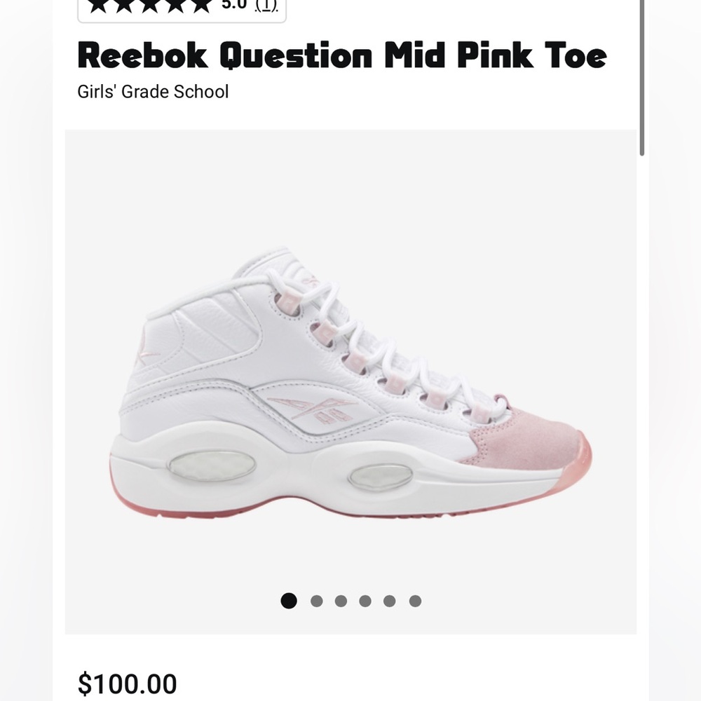 Reebok Question Mid basketball sneaker girls size 3 BNIB
